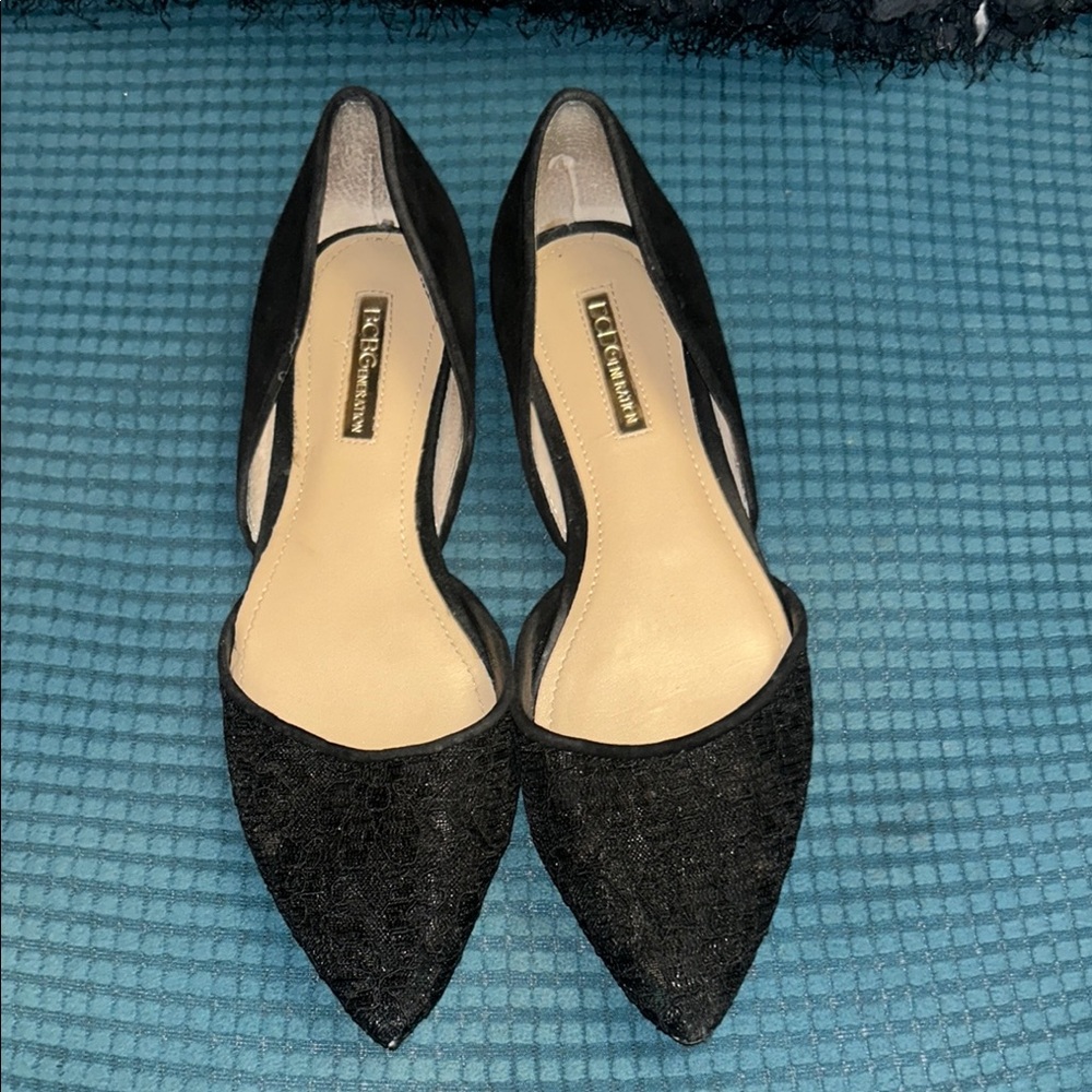 Bcbgeneration Black Leather/Fabric Upper Lace Fla… - image 1